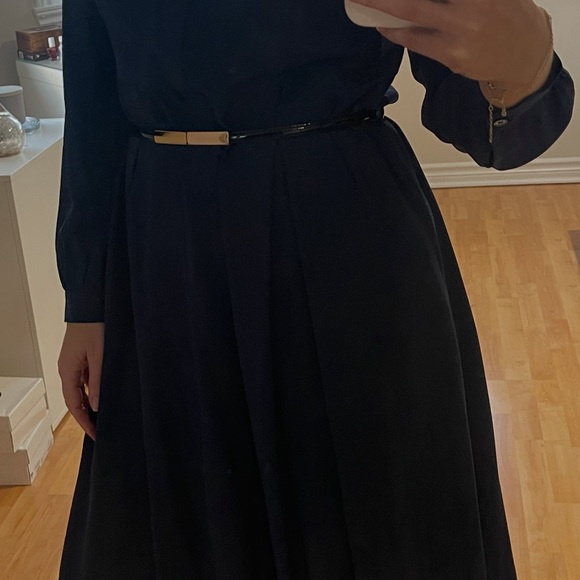 Lilysilk Long Sleeve Retro Graceful Navy Blue Silk Midi Dress - Picture 4 of 5